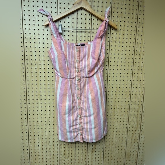 Lulu’s Brooklin Pink Multi Striped Button Front Mini Dress - Picture 4 of 8